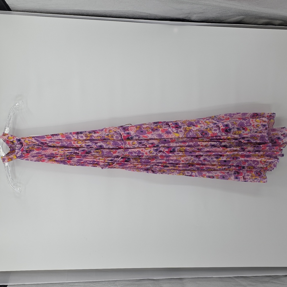 JL Luxe Halter Pleated Maxi Multicolor Floral Dress Size M